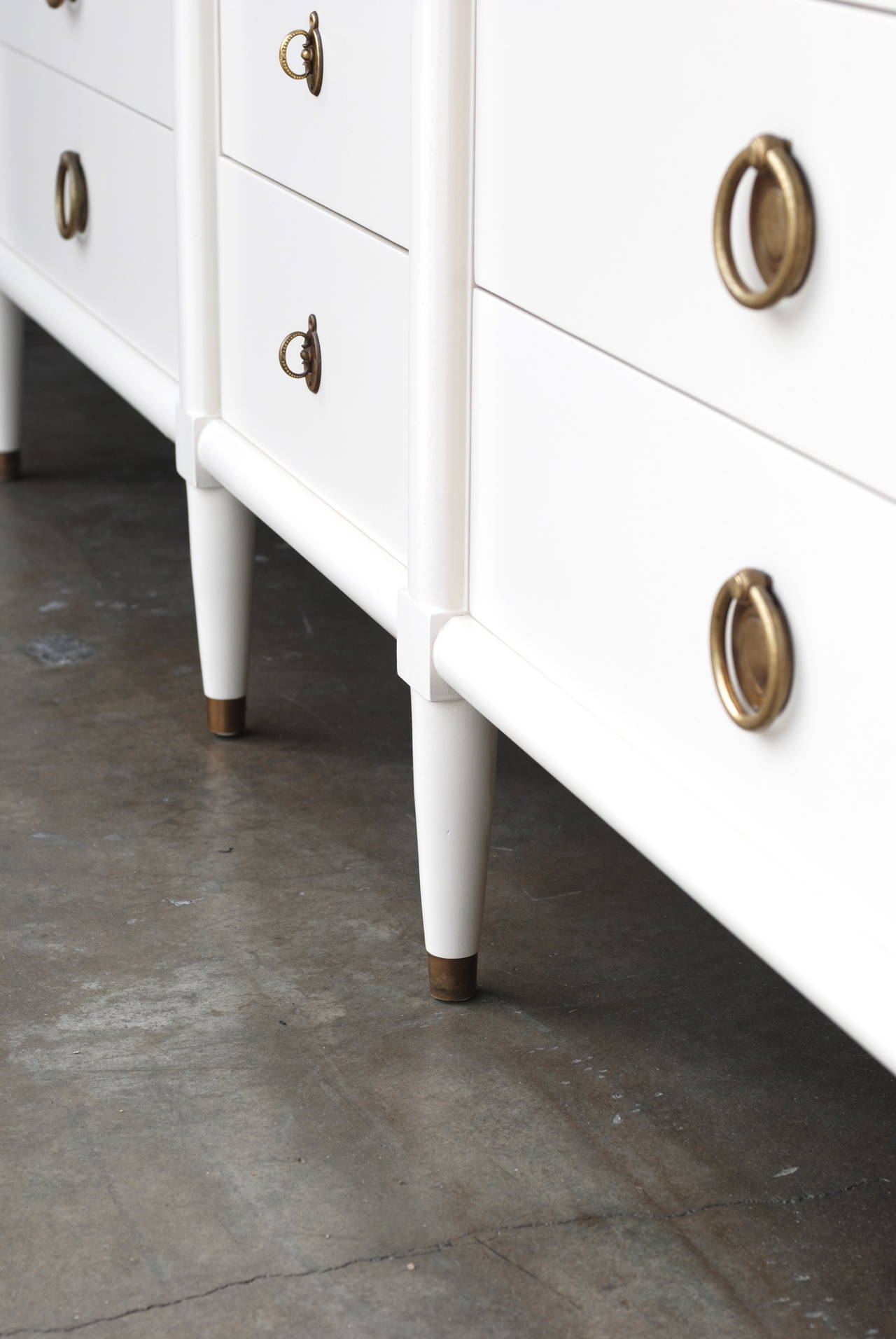 Bone White American of Martinsville Buffet or Dresser with Travertine Inlay 2