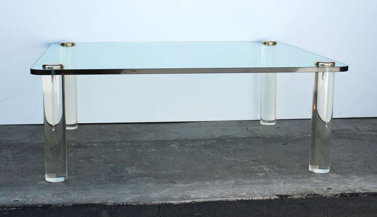 Karl Springer Lucite Glass and Brass Coffee Table
