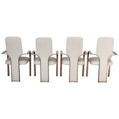 Sculptural Milo Baughman Style, Set of Four Brass High Back 1970s Dining Chairs