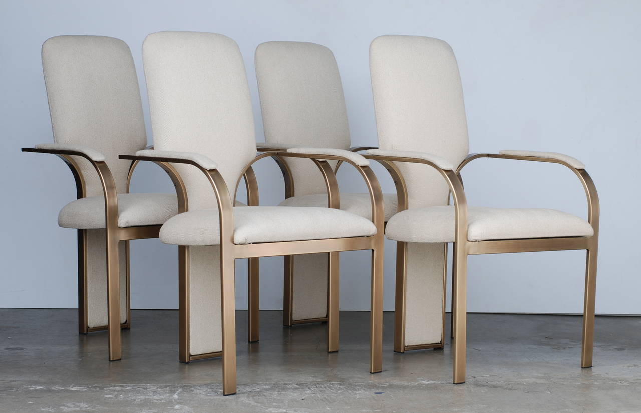 American Sculptural Milo Baughman Style, Set of Four Brass High Back 1970s Dining Chairs