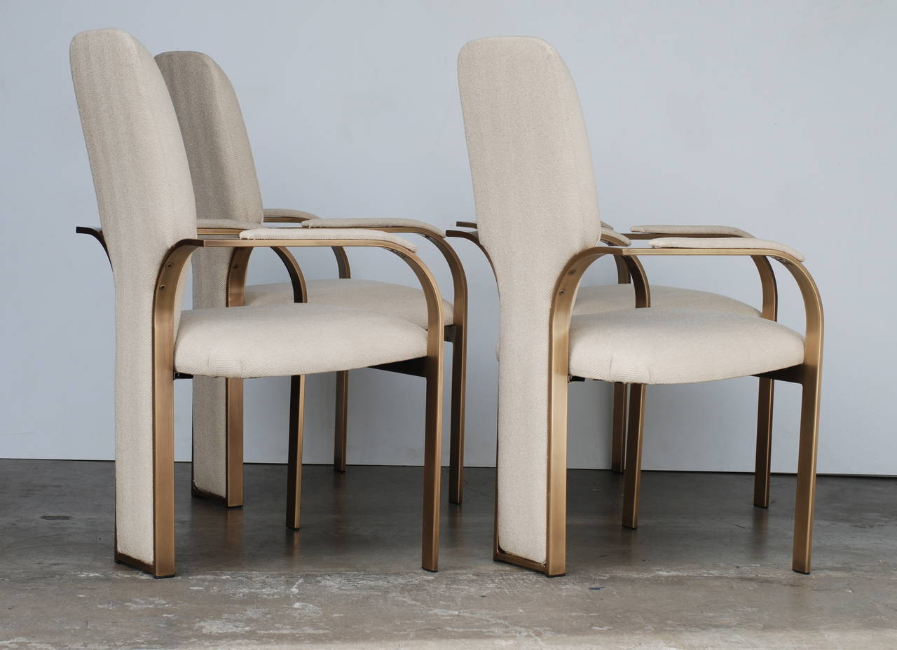 Sculptural Milo Baughman Style, Set of Four Brass High Back 1970s Dining Chairs In Excellent Condition In Palm Springs, CA