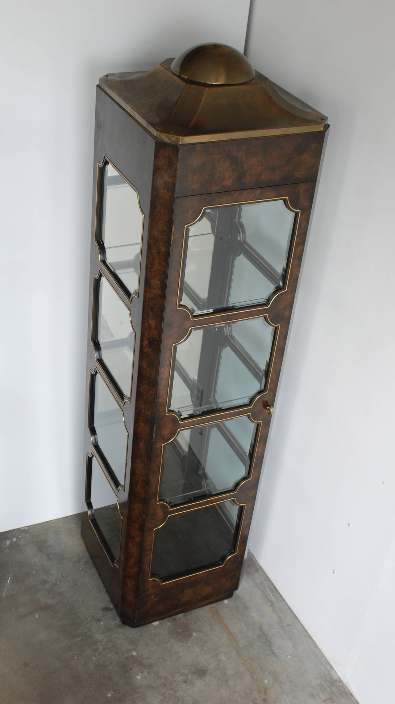 American Brass and Burl Vitrine or Display Cabinet
