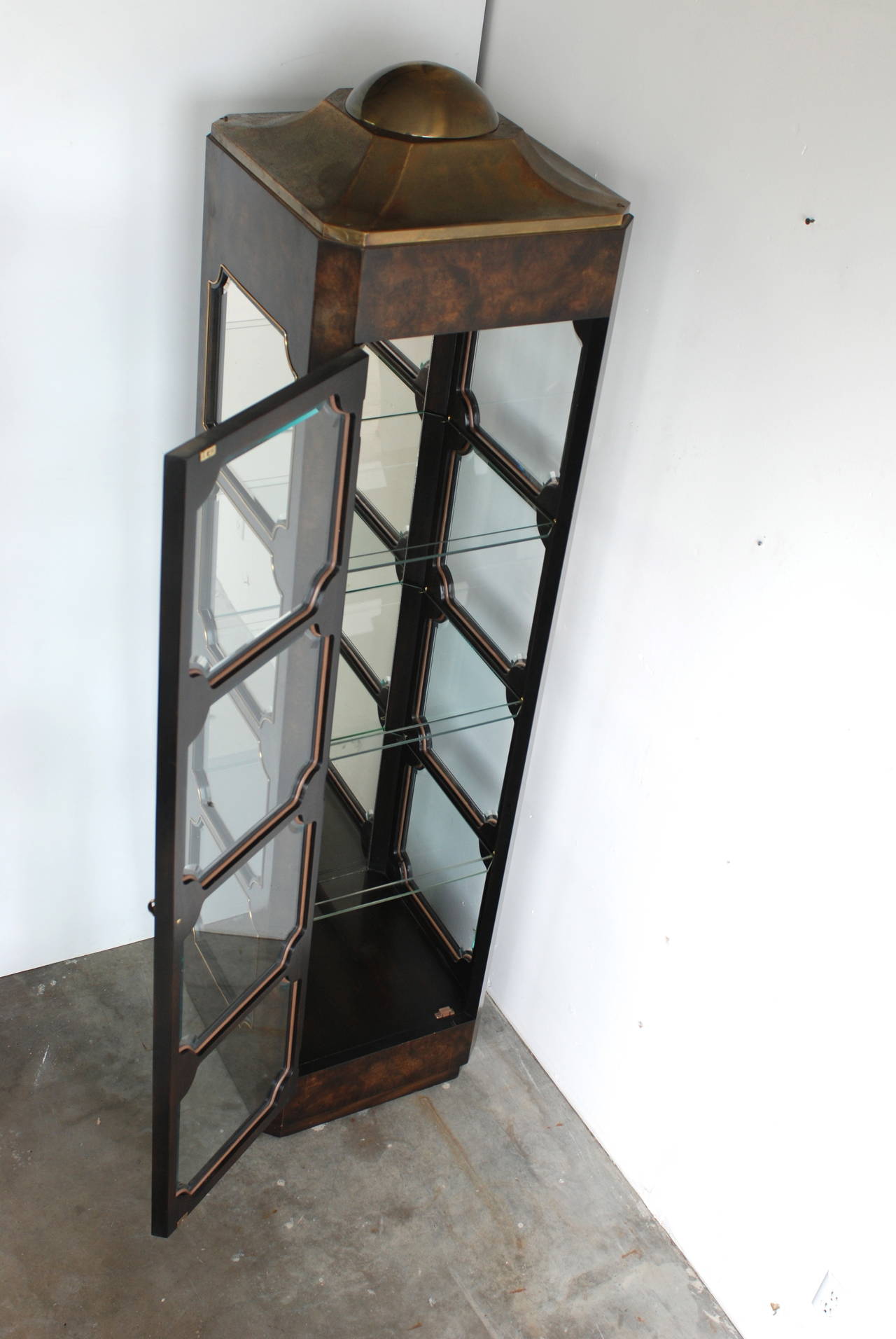 Brass and Burl Vitrine or Display Cabinet In Excellent Condition In Palm Springs, CA