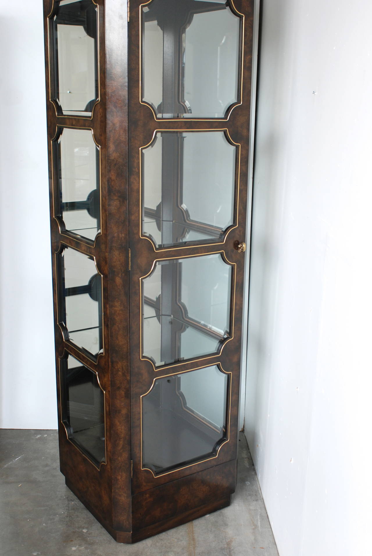 Late 20th Century Brass and Burl Vitrine or Display Cabinet