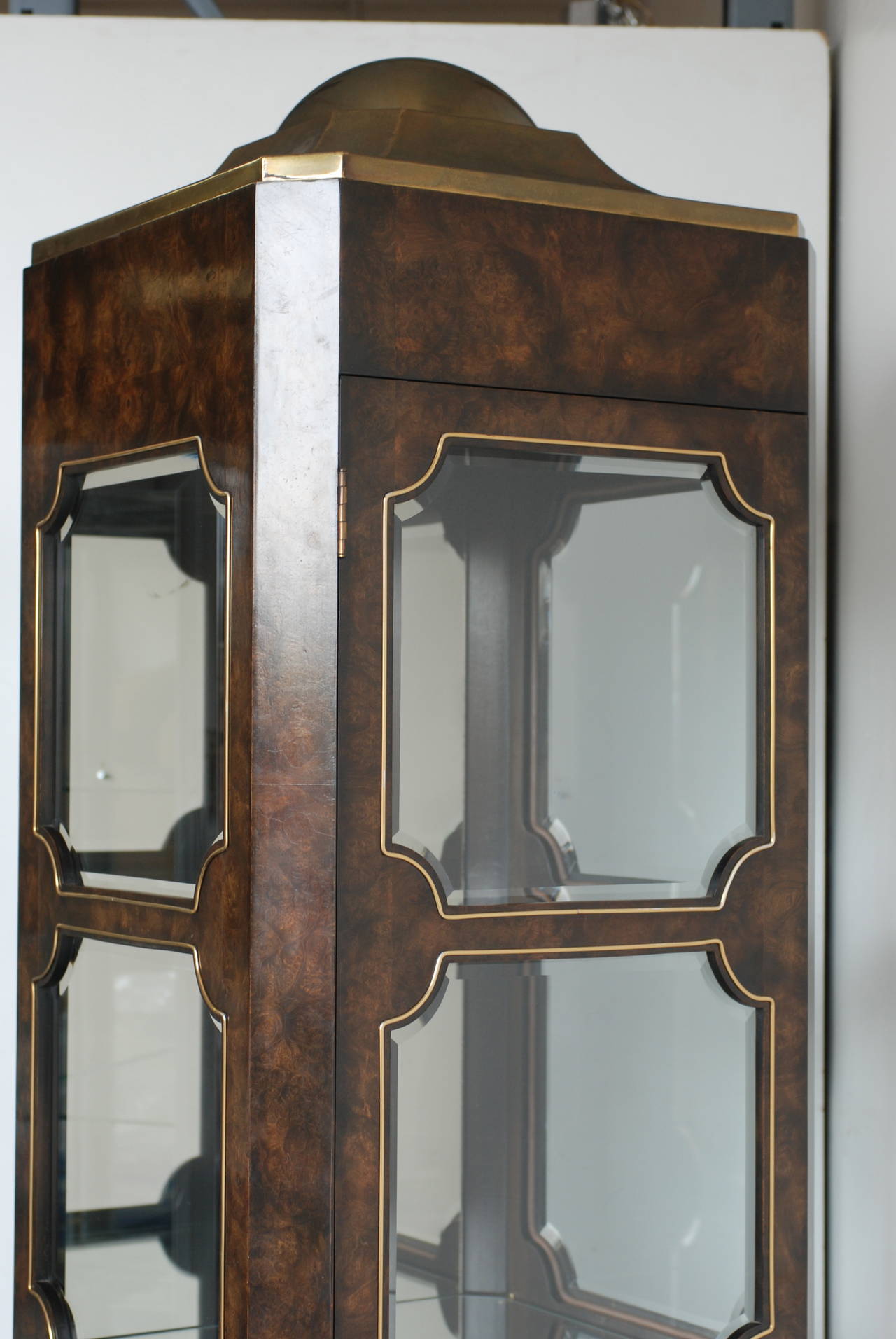 Brass and Burl Vitrine or Display Cabinet 1