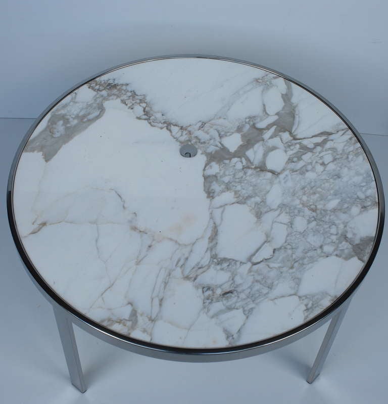 Marble and Chrome Side Tables with Grommets In Good Condition In Palm Springs, CA
