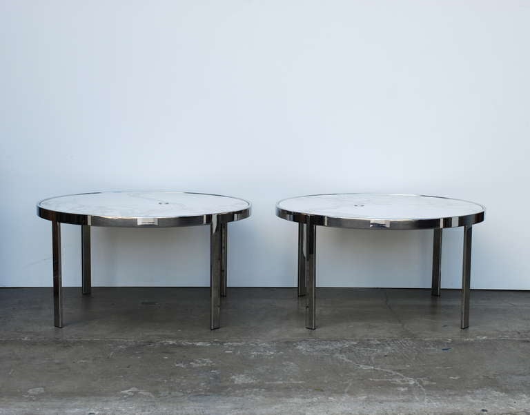 Marble and Chrome Side Tables with Grommets 1