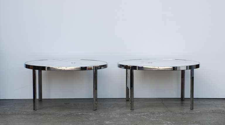Mid-Century Modern Marble and Chrome Side Tables with Grommets