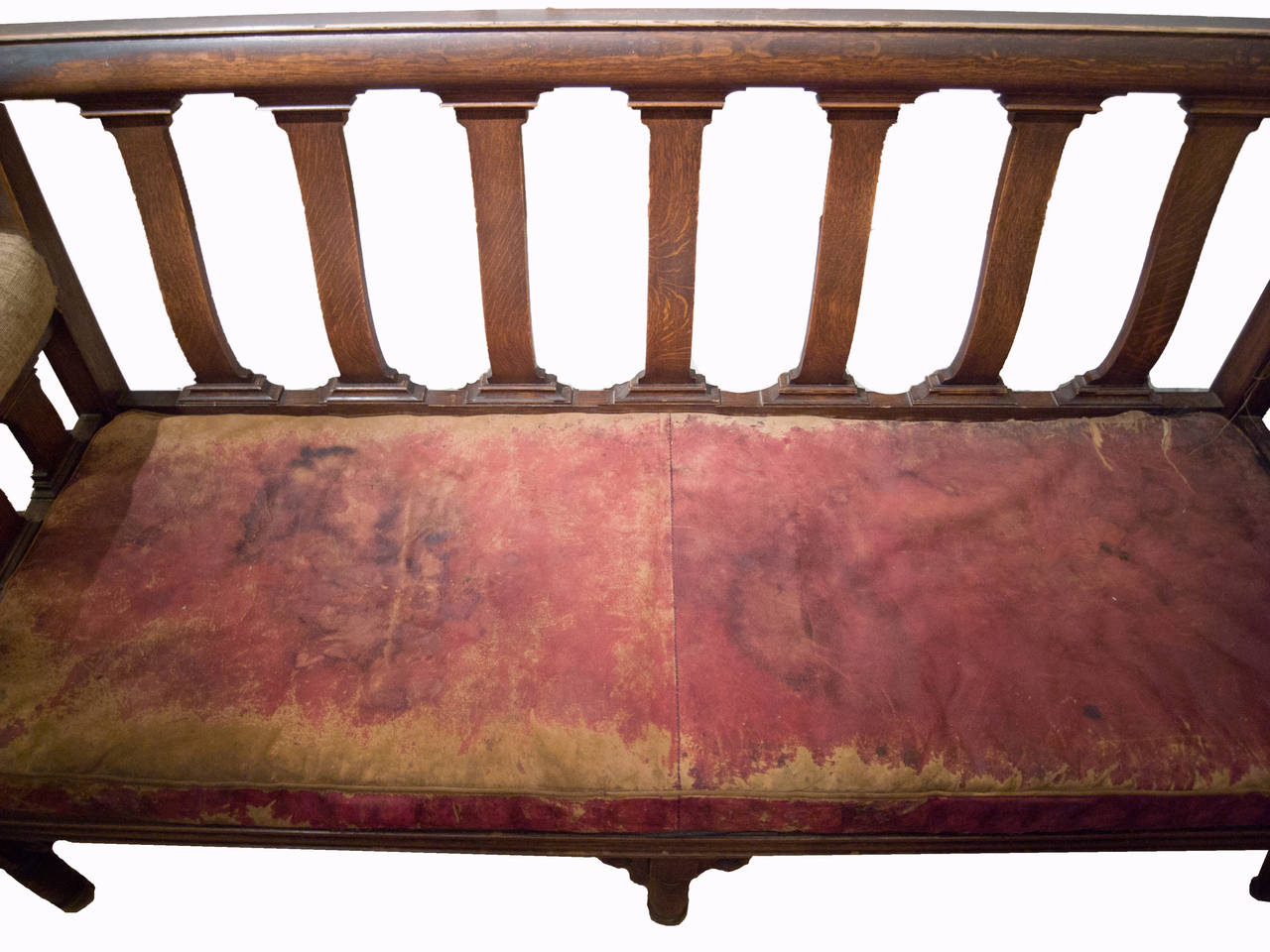 Mid-19th Century English Oak and Leather Bench, circa 1860 For Sale
