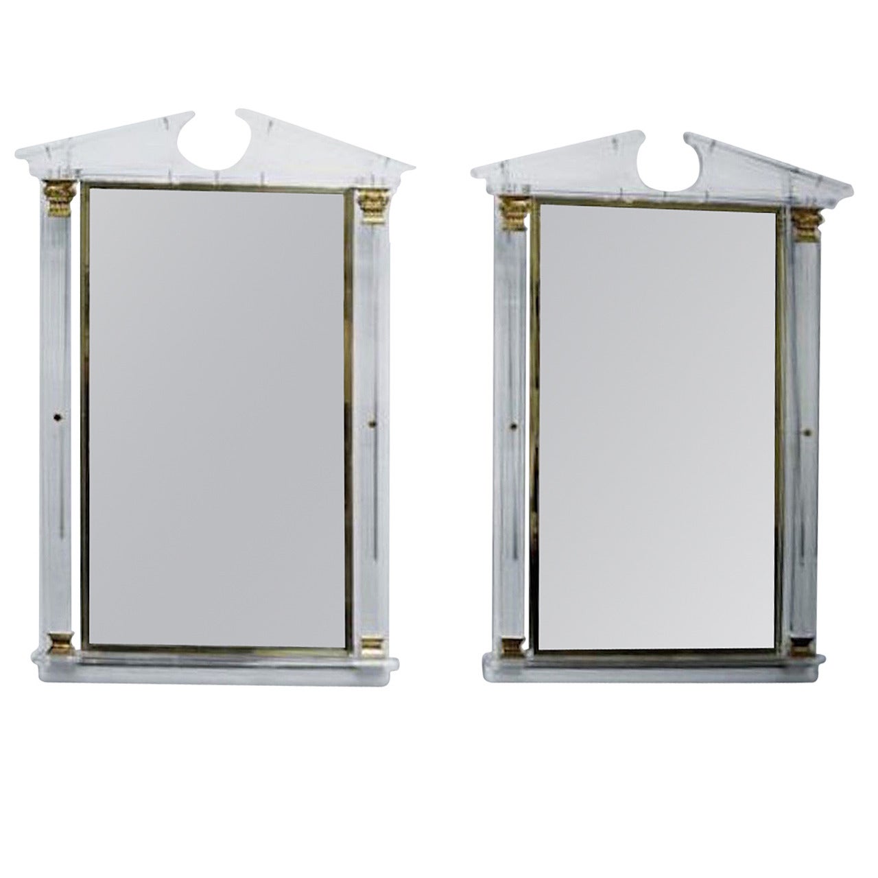 Superb Pair of Lucite and Gilt Mirrors, circa 1970 For Sale