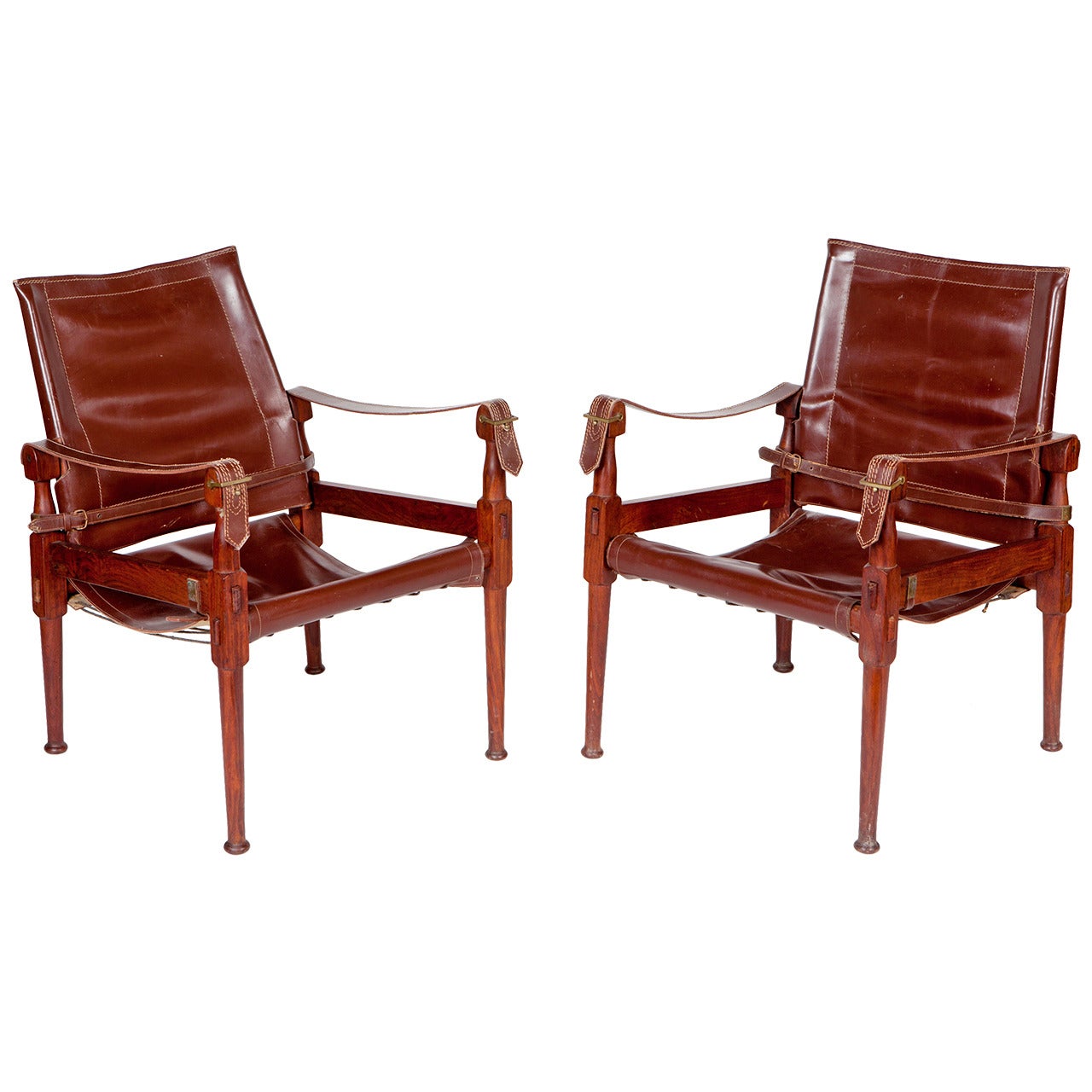Pair of Teak and Leather Safari Chairs by Kaare Klint For Sale