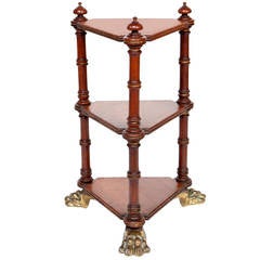 Three-Tiered Oak Side Table with Gilded Brass Paw Feet, circa 1860