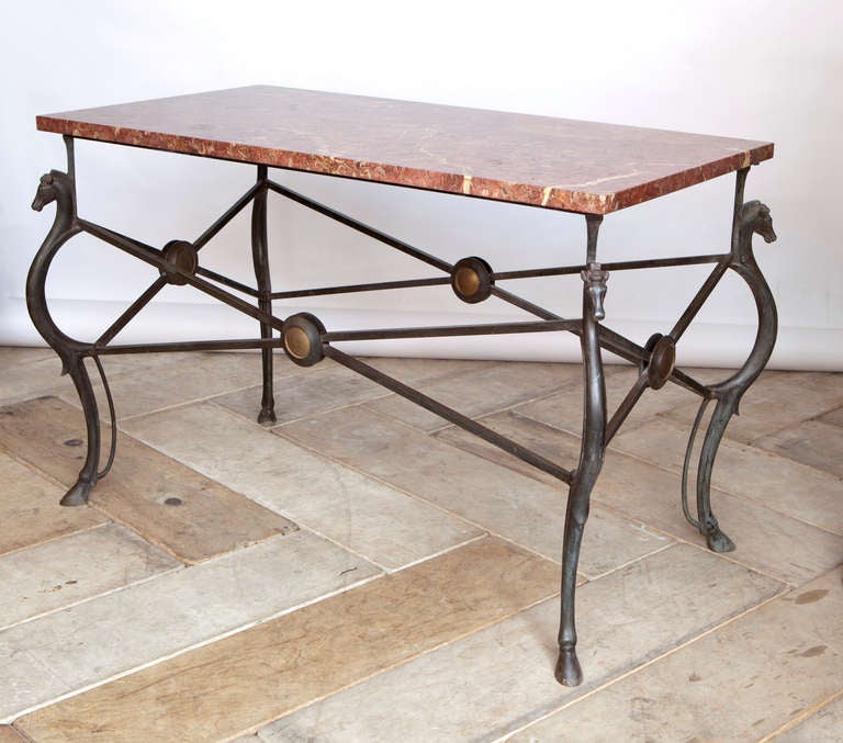 Horse Head Bronze Table with Rosso Imperio Marble Top c 1900