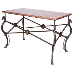 Horse Head Bronze Table with Rosso Imperio Marble Top c 1900