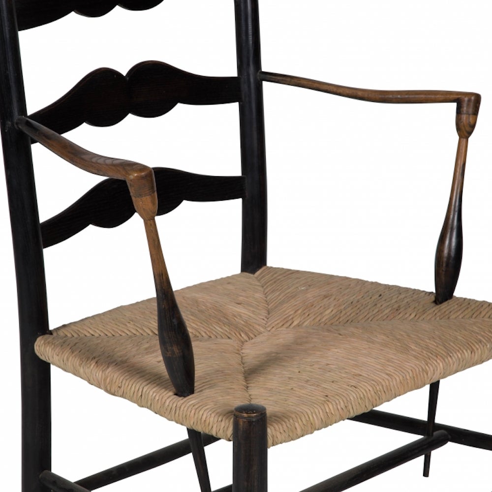 Ebonized Ash Ladderback Armchair by Earnest Gimson In Excellent Condition For Sale In Gloucestershire, GB