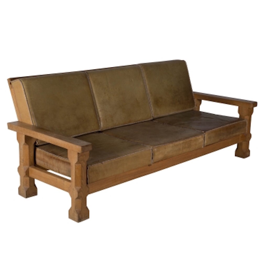 Oak and Leather Arts & Crafts Sofa