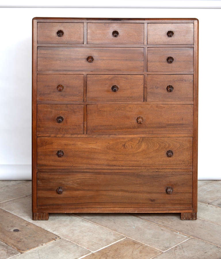 Walnut chest of drawers by Betty Joel; makers label to reverse.
Wonderful multidrawer piece with beautiful color. Completely flat top with lift up original mirror.