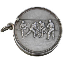 Rare Edwardian Antique Silver Hockey Players Vesta Case