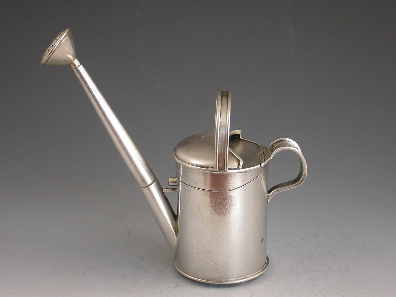 Victorian Antique Silver Novelty Watering Can Inkwell & Penner