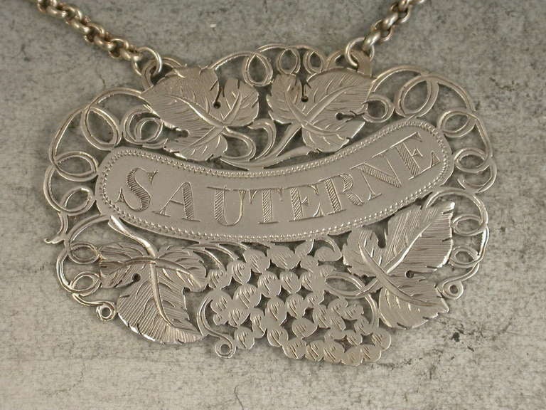 George IV Antique Silver Pierced Wine Label 'Sauterne'
