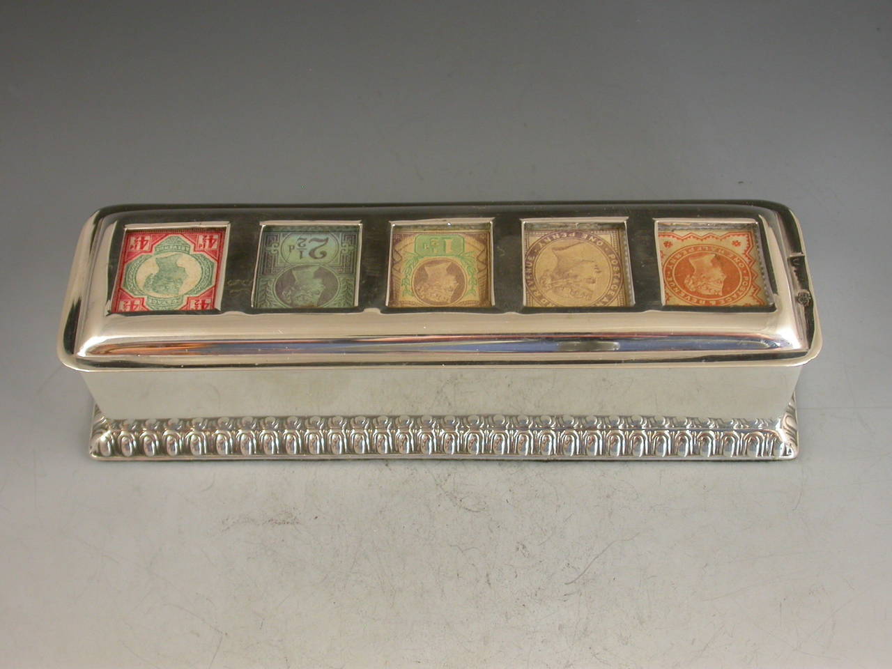 English Rare Victorian Antique Silver, Five-Compartment Stamp Box