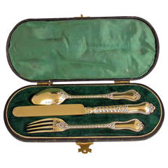 Victorian Cased Silver Gilt Napier Pattern Christening Set