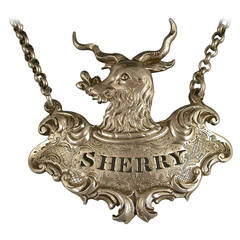 Early Victorian Goats Head Armorial Silver Wine Label 
Sherry
