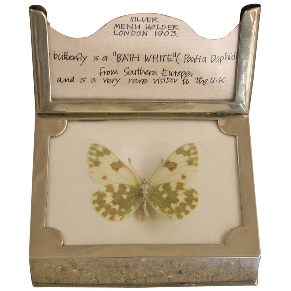 Edwardian Silver Mounted Denton's Patent Butterfly Tablet Menu Holder