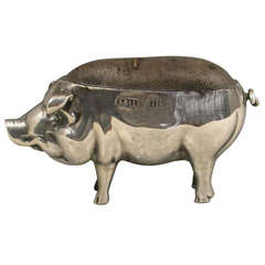 Edwardian Novelty Antique Silver Pig Pin Cushion