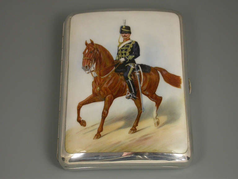 Victorian Silver & Enamel 3rd Kings Own Hussars Cigar Case