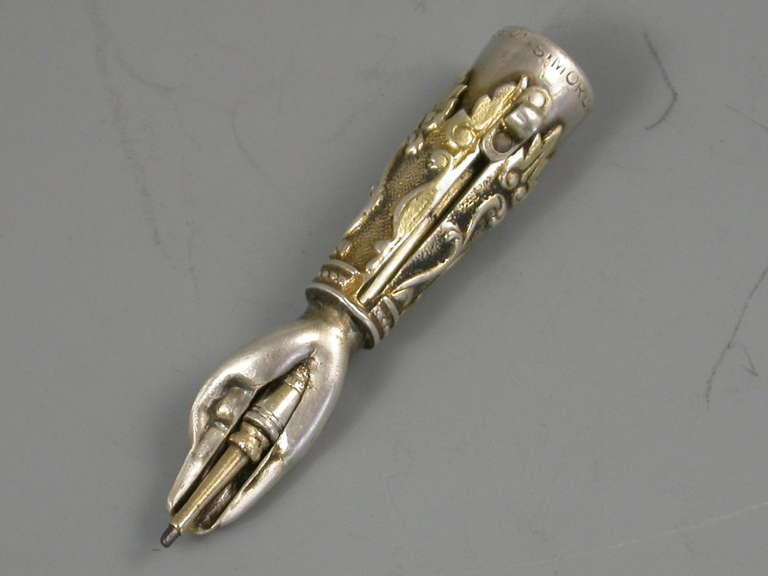 Early Victorian Novelty Parcel Gilt Hand Pencil Dated Registered Design  1