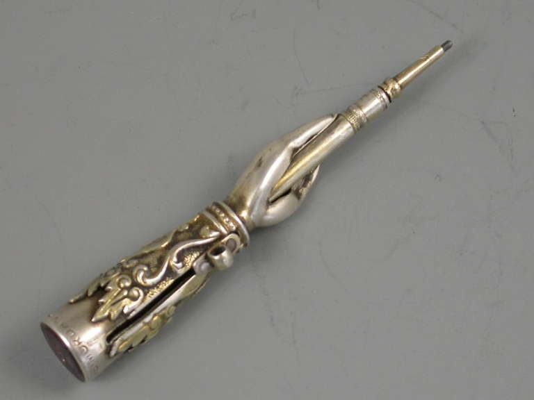 Early Victorian Novelty Parcel Gilt Hand Pencil Dated Registered Design  4