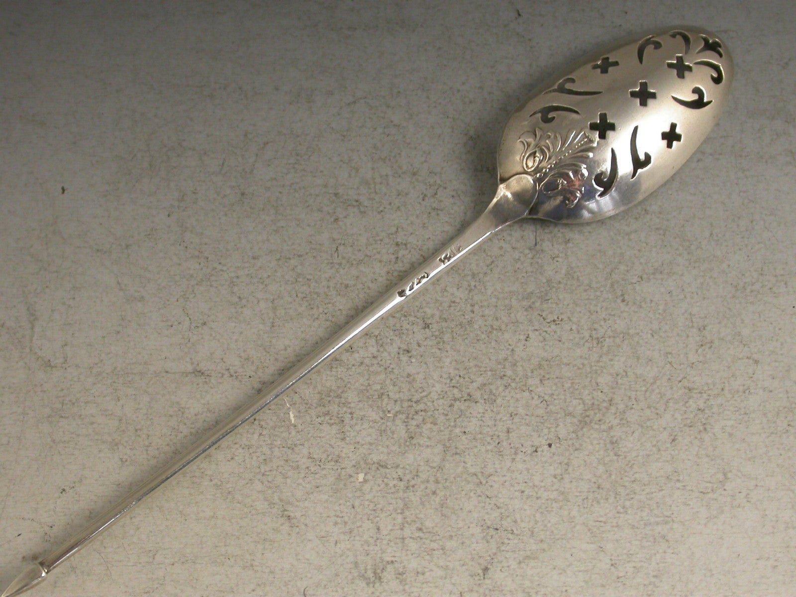 George II Rococo Silver 'Fancy-Back' Mote Spoon 