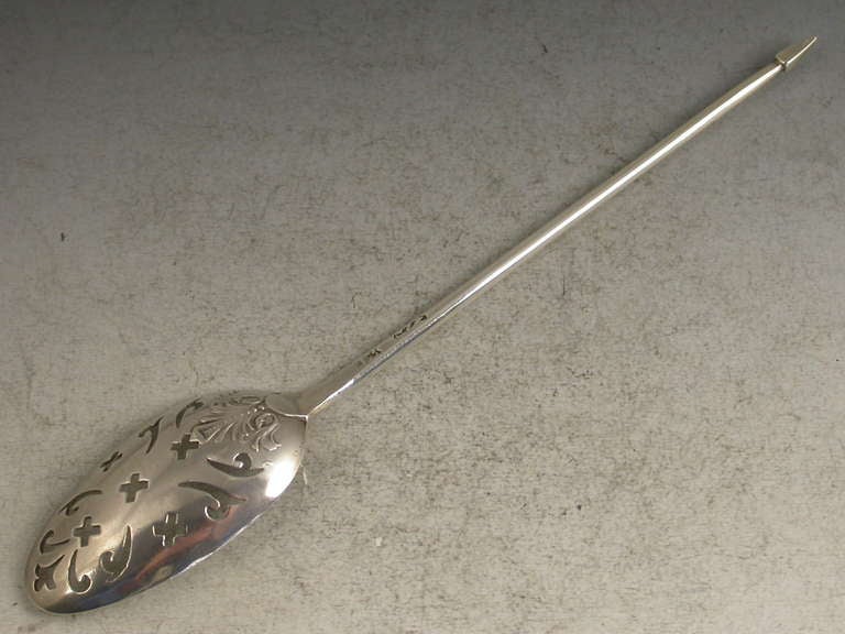 English George II Rococo Silver 'Fancy-Back' Mote Spoon 