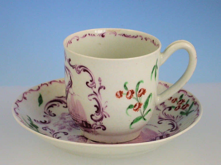 English Rare Early Worcester Peacock Coffee Cup and Saucer