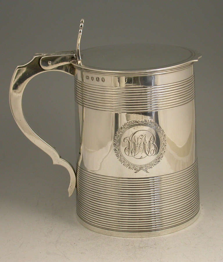 George III Antique Silver Flat Lidded Tankard  1