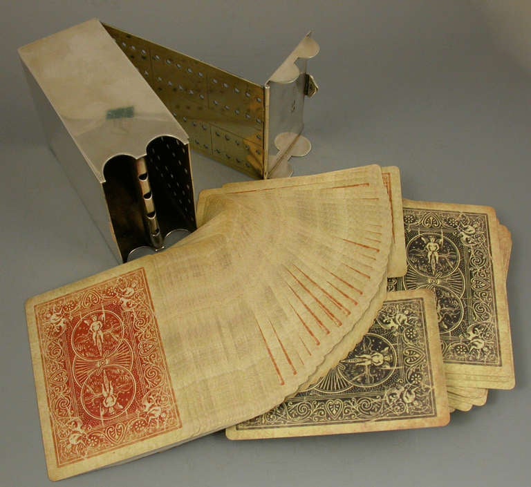 English Victorian Silver Cribbage Board and Card Box 