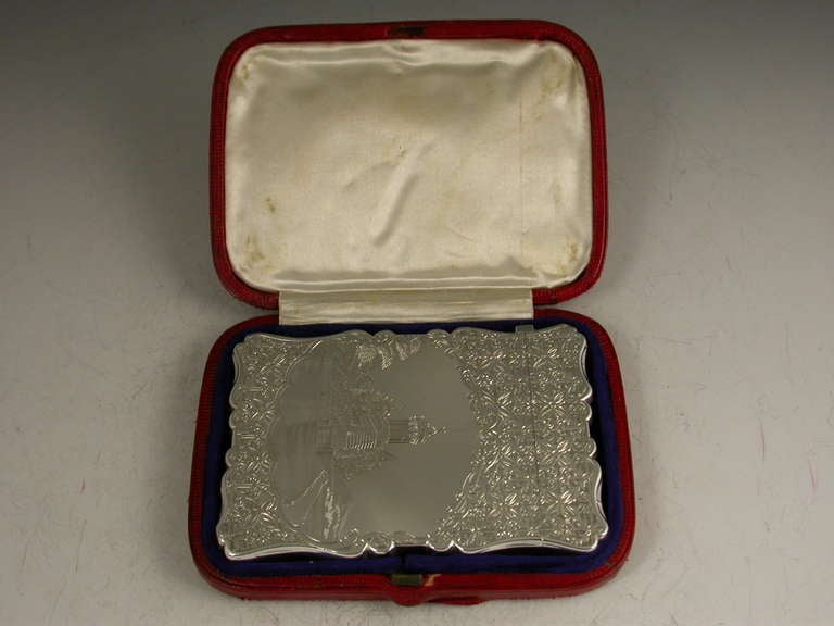 Victorian Engraved Silver 'Burns Monument' Card Case In Excellent Condition In Sittingbourne, Kent
