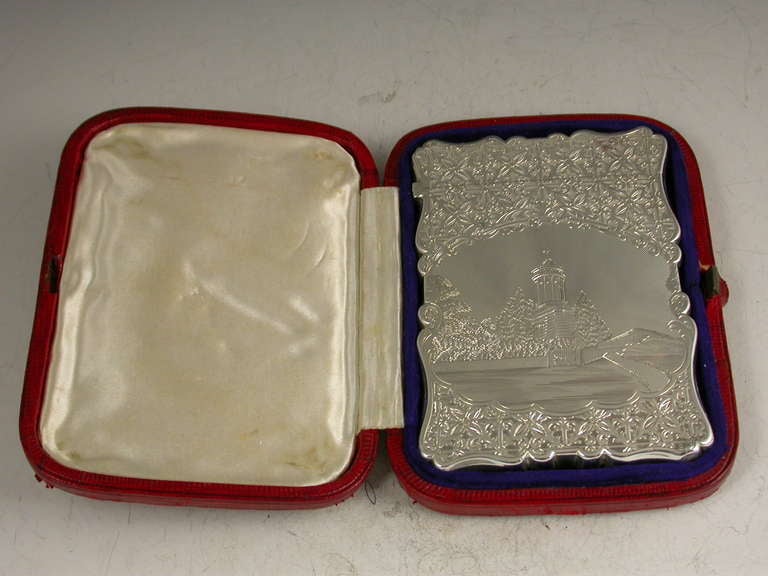 19th Century Victorian Engraved Silver 'Burns Monument' Card Case