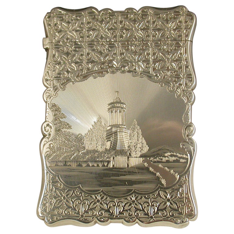 Victorian Engraved Silver 'Burns Monument' Card Case