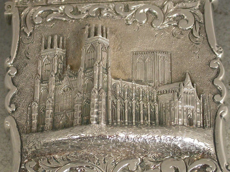 English Victorian Silver 'Castle-Top' Card Case York Minster 