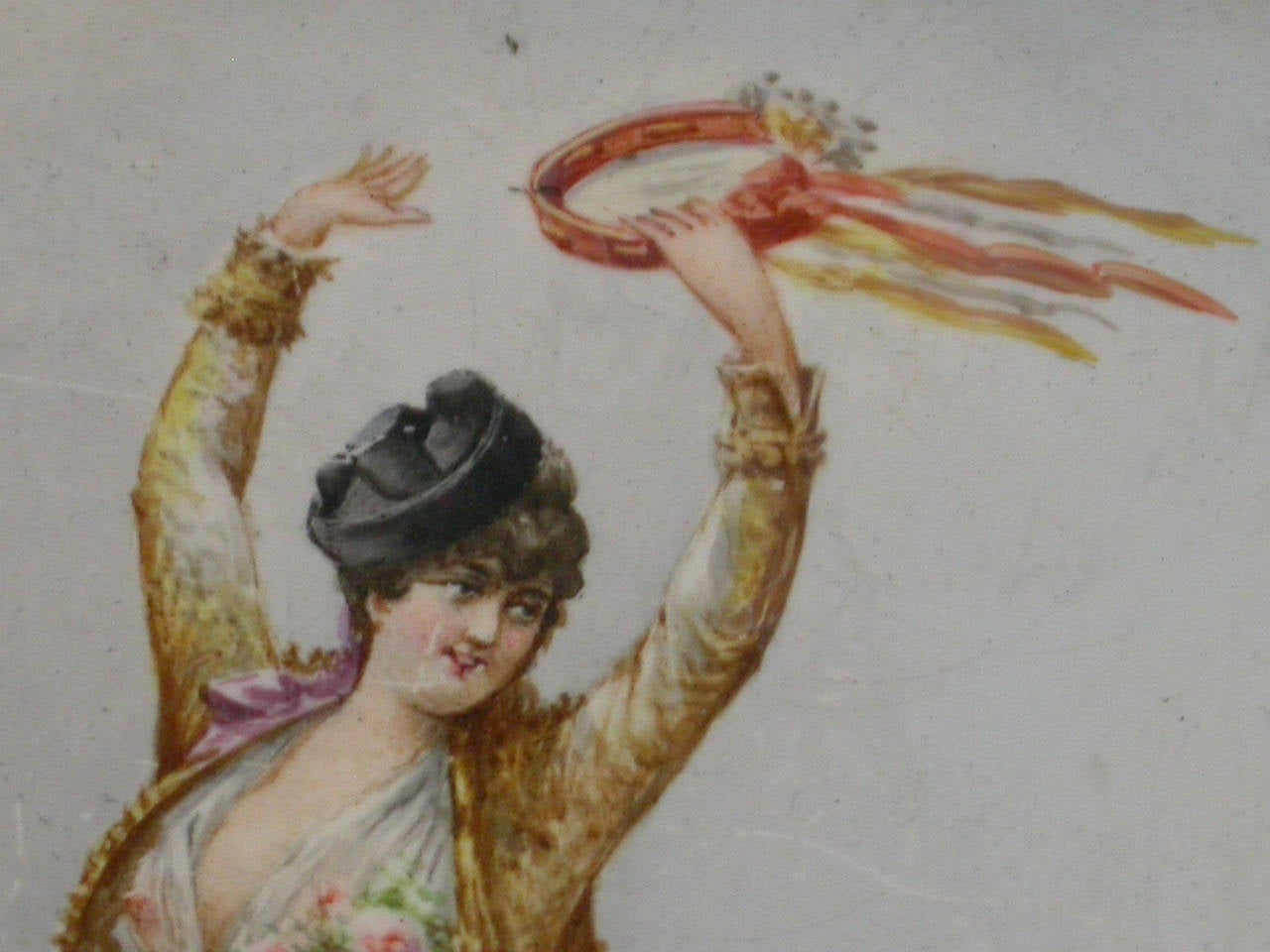 Victorian Silver and Enamel Cigarette Case with Dancing Girl and a Tambourine