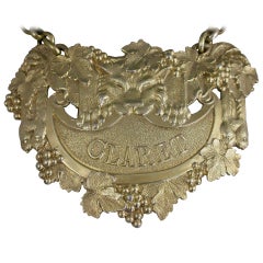 Fine George III Cast Silver Gilt Leopards Pelt Wine Label 'Claret' 6