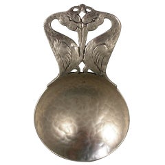 20th Century Arts 
Crafts Hammered Silver Caddy Spoon - Two Storks