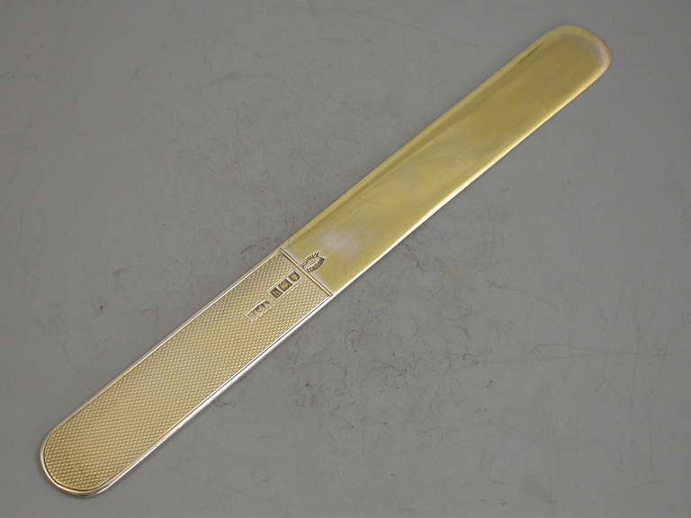 Edwardian Antique Silver Gilt Paper Knife In Good Condition In Sittingbourne, Kent