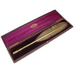 Antique Victorian Cased Silver Gilt Prize Quill Pen