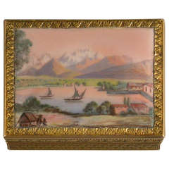 Early 19th Century Swiss Gold & Enamel Lake Scene Vinaigrette
