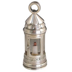 Antique Victorian Novelty Silver Watchman's Lantern Vinaigrette 