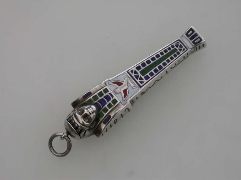 Large Silver & Enamel Novelty Egyptian Mummy Propelling Pencil In Excellent Condition In Sittingbourne, Kent