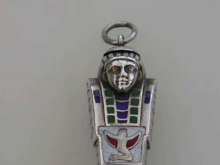 Large Silver & Enamel Novelty Egyptian Mummy Propelling Pencil 2